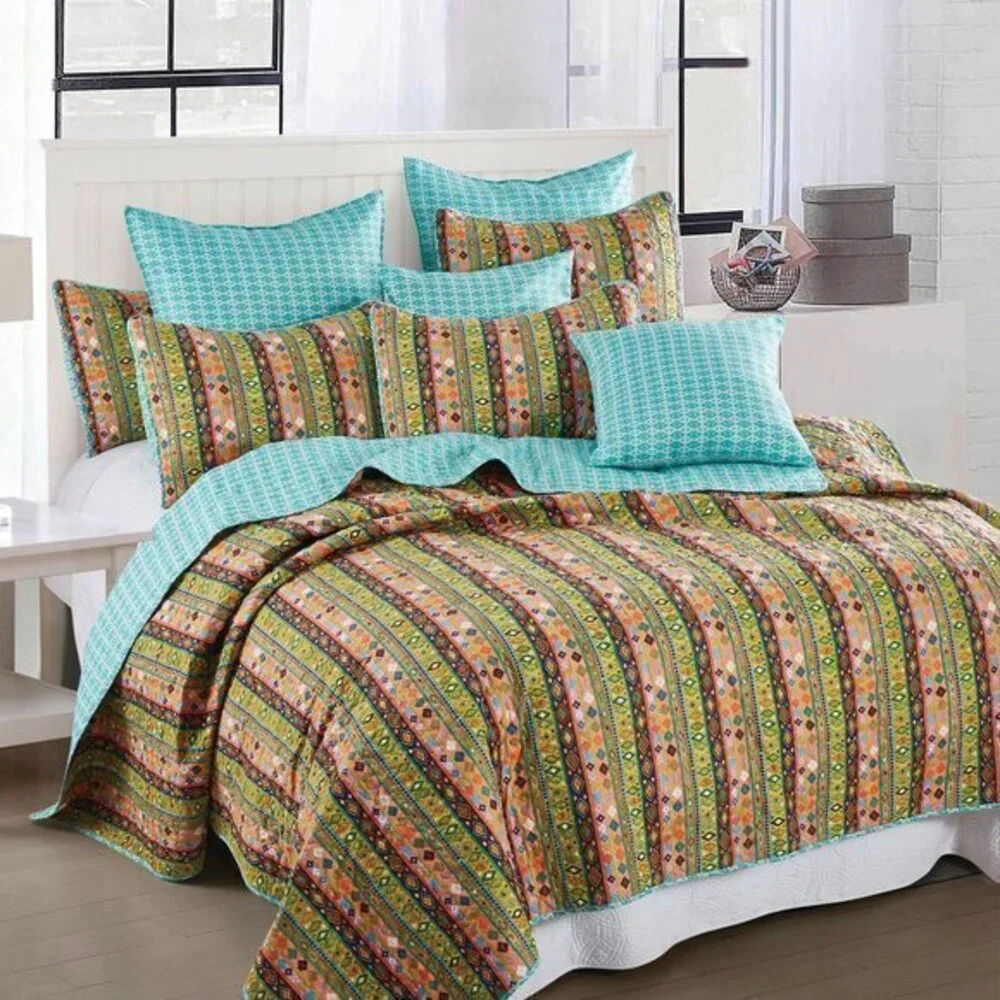 Vibrant Multicolor Reversible Full/Queen 3pc Quilt Set